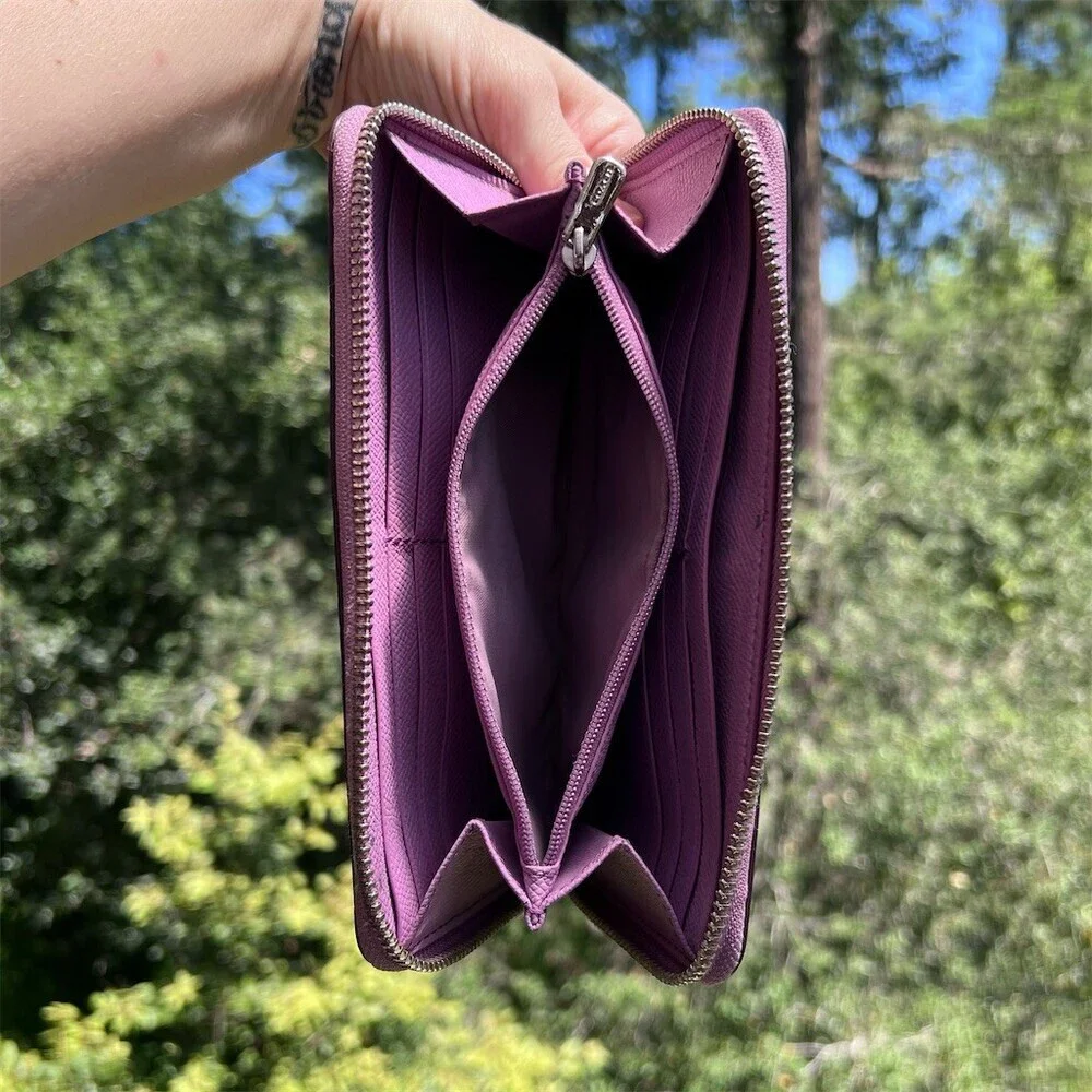COACH Long Zip-Around Wallet Pink/Purple Pebble Leather Silver Hardware AUTHENTC